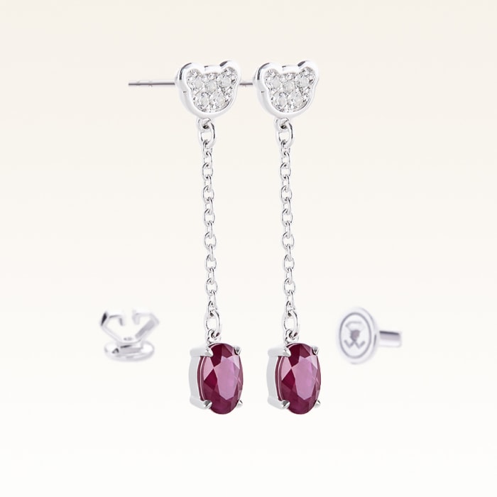 Silver Oval Genuine Ruby Drop Earrings