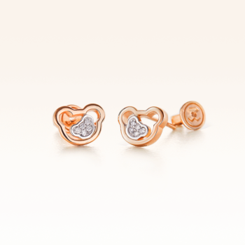 14K Pink Gold Double Bears Earrings with Diamonds