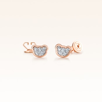 14K Pink Gold Mini Beawelry Bear Earrings with Diamonds