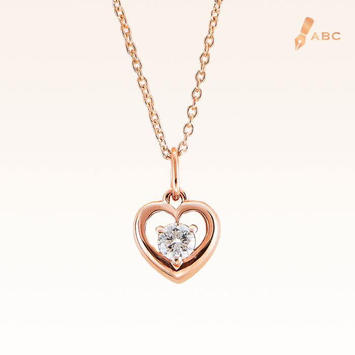 14K Pink Gold Heart Pendant with Diamond