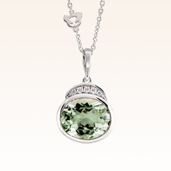 Silver Big Oval Green Amethyst Cocktail Pendant with CZ