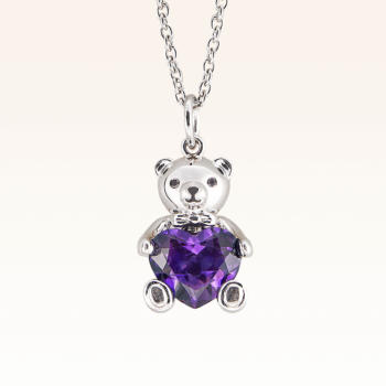 Silver Baby Beawelry Bear Heart Amethyst Pendant