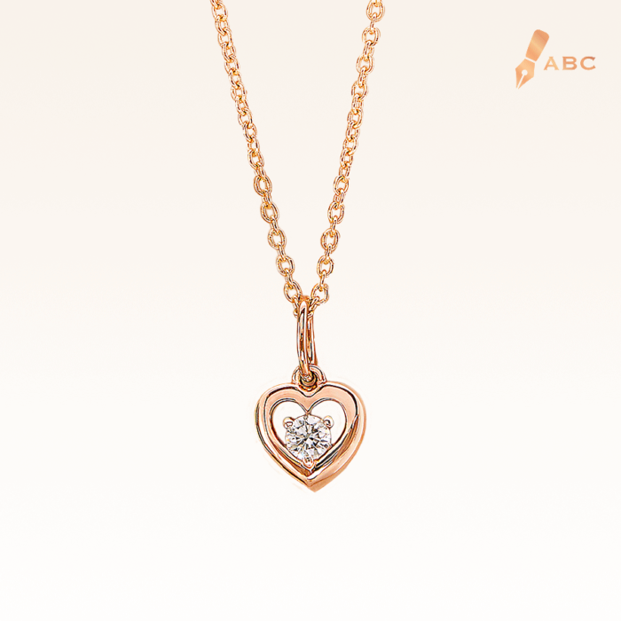 14K Pink Gold Mini Heart Diamond Pendant