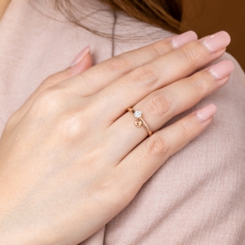 18K Pink Gold Diamond 0.25 ct. Ring & Dangling Beawelry Bear