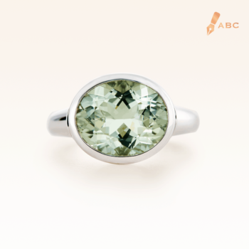 Silver Big Oval Green Amethyst Cocktail Ring