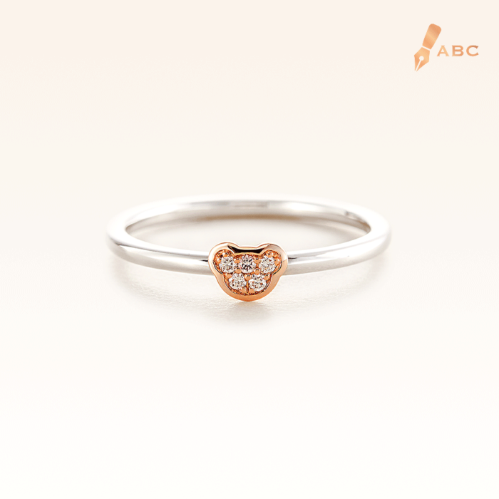Silver & 14K Pink Gold Mini Beawelry Bear Ring with  Diamond