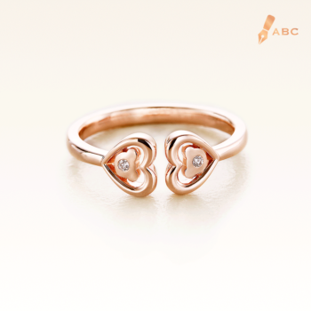 14K Pink Gold Double Hearts Diamond Ring