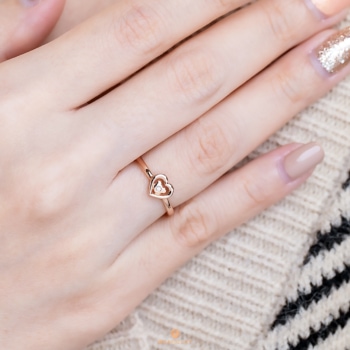 14K Pink Gold Beawelry Heart Diamond Ring