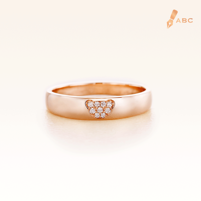 14K Pink Gold Band Ring with Bear in cluster diamond