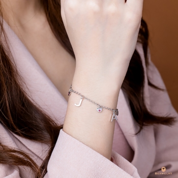 Silver January Birthstone Garnet Color CZ Charm Bracelet