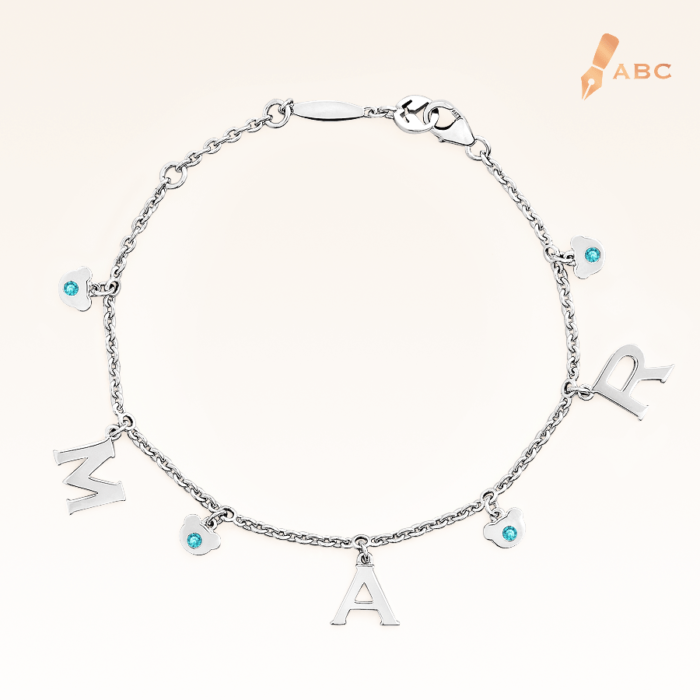 Silver March Birthstone Aquamarine Color CZ Charm Bracelet