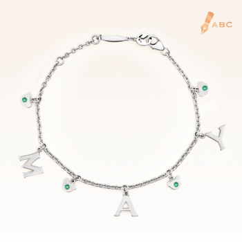 Silver May Birthstone Emerald Color CZ Charm Bracelet