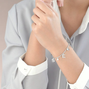 Silver September Birthstone Sapphire Color CZ Charm Bracelet