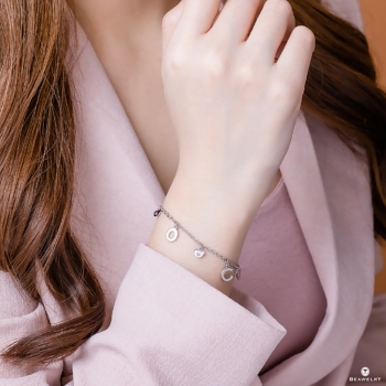 Silver October Birthstone Pink Tourmaline Color CZ Charm Bracelet