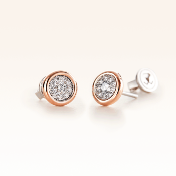 Silver & 14K Gold Cluster Diamond 0.35 ct. Stud Earrings
