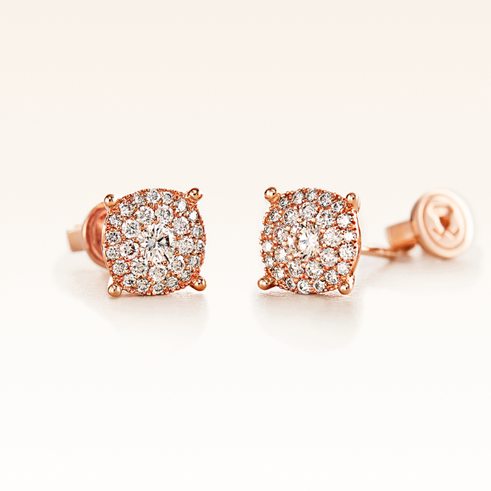18K Pink Gold Double Row Cluster Diamond 0.50 ct. Stud Earrings