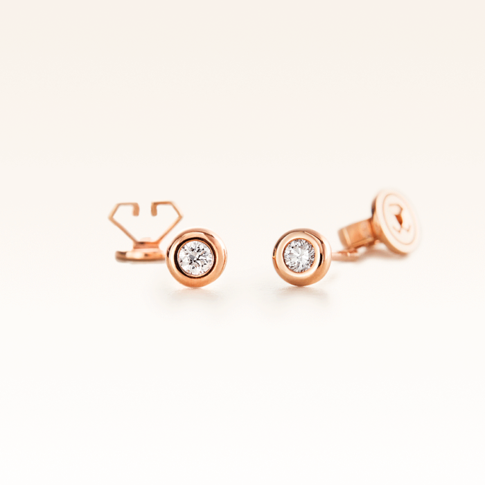 18K Pink Gold Bezel Set Diamond 0.10 CT. Stud Earrings