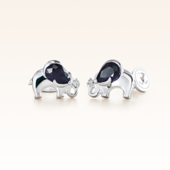 Silver Pear Shape Sapphire Elephant Earrings