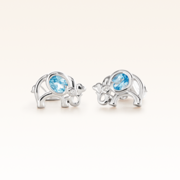 Silver Oval Blue Topaz Elephant Earrings