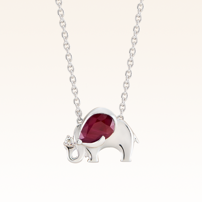 Silver Pear Shape 7x5 mm. Ruby Elephant Pendant