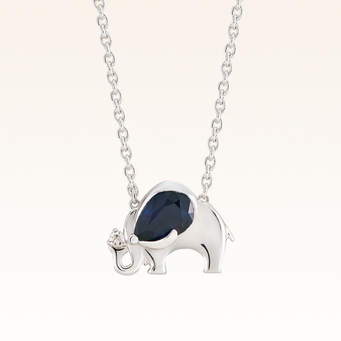 Silver Pear Shape 7x5 mm. Sapphire Elephant Pendant