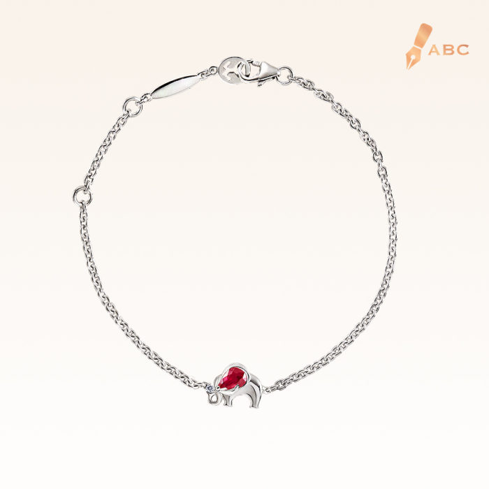 Silver Pear Shape Ruby Elephant Bracelet