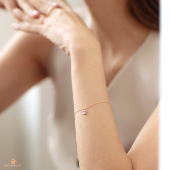 14K Pink Gold  Mini Hanging Bear Bracelet with 0.10 ct.Diamond