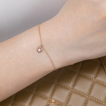 14K Pink Gold  Mini Hanging Heart Bracelet with 0.05 ct.Diamond