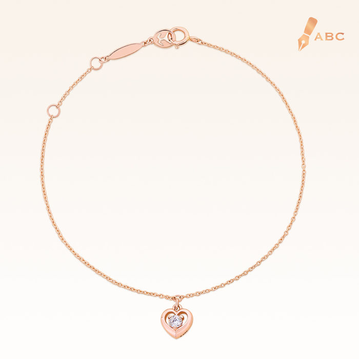 14K Pink Gold  Mini Hanging Heart Bracelet with 0.10 ct.Diamond