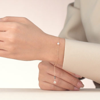 14K Pink Gold Minimal Stud Bracelet with Diamond 0.12 ct.