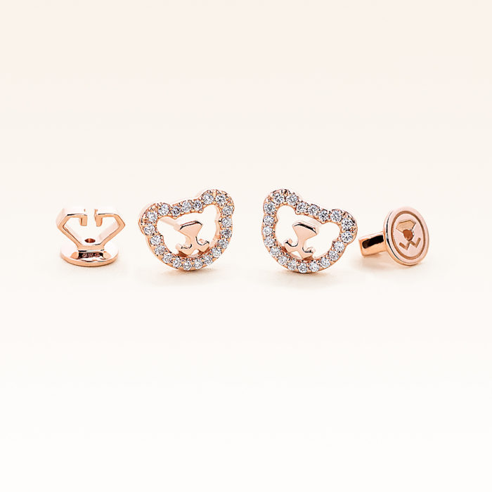 14K Pink Gold Mini Beawelry Bear Diamonds Earrings