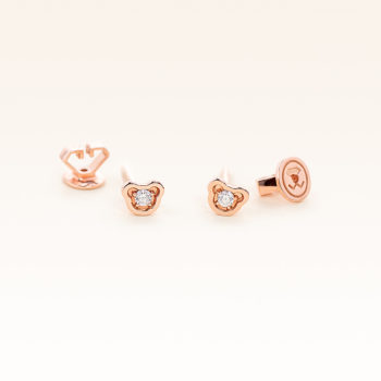14K Pink Gold Mini Bear Stud Diamonds Earrings