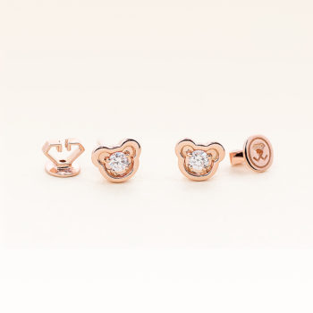 14K Pink Gold Large Bear Stud Diamond Earrings