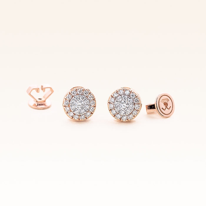 14K Pink Gold Round Diamonds Cluster Earrings 0.30 carat
