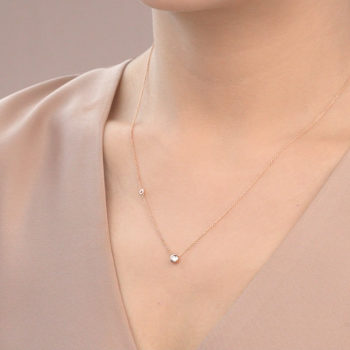 14K Pink Gold Minimal Stud Pendant with Diamond 0.05 carat