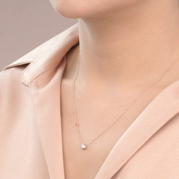 14K Pink Gold Minimal Stud Pendant with Diamond 0.12 carat