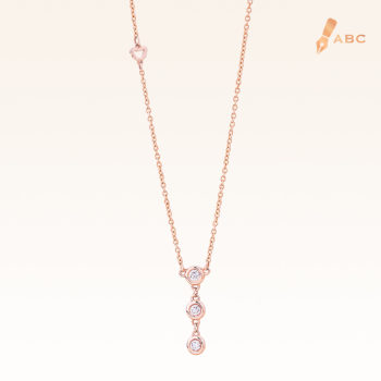 14K Pink Gold Stations drop Pendant with Trio Diamonds