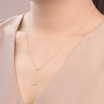 14K Pink Gold Y Necklace with Diamonds 0.10 carat