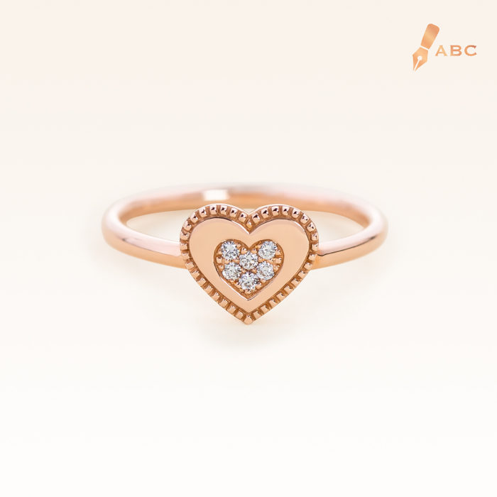14K Pink Gold Double Hearts Diamond Ring