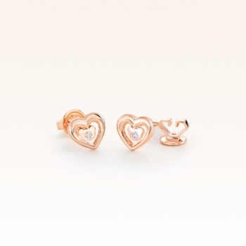 14K Pink Gold Heart & Bear Earrings with Diamonds